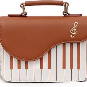 Amazon Brown Piano Music Notes Leather Statement Purse